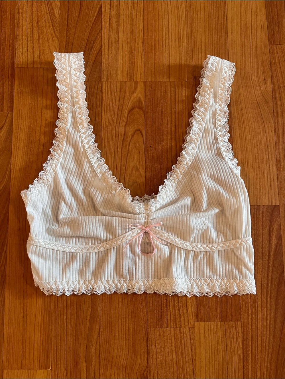 Lace-Trim Ribbed Bralette in Ivory